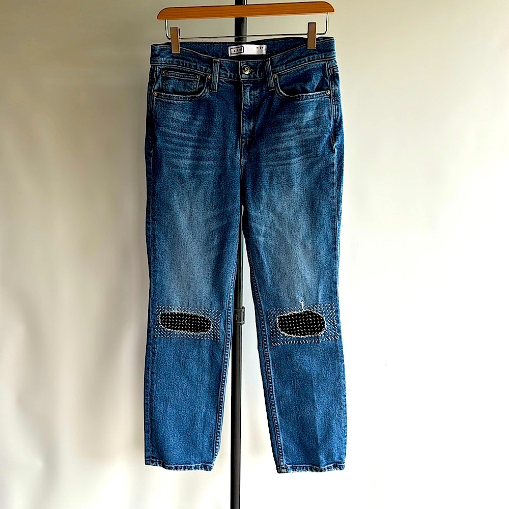 AYR The Yes Yes Yes Straight Leg Jeans - sashiko visible mending - sz 29